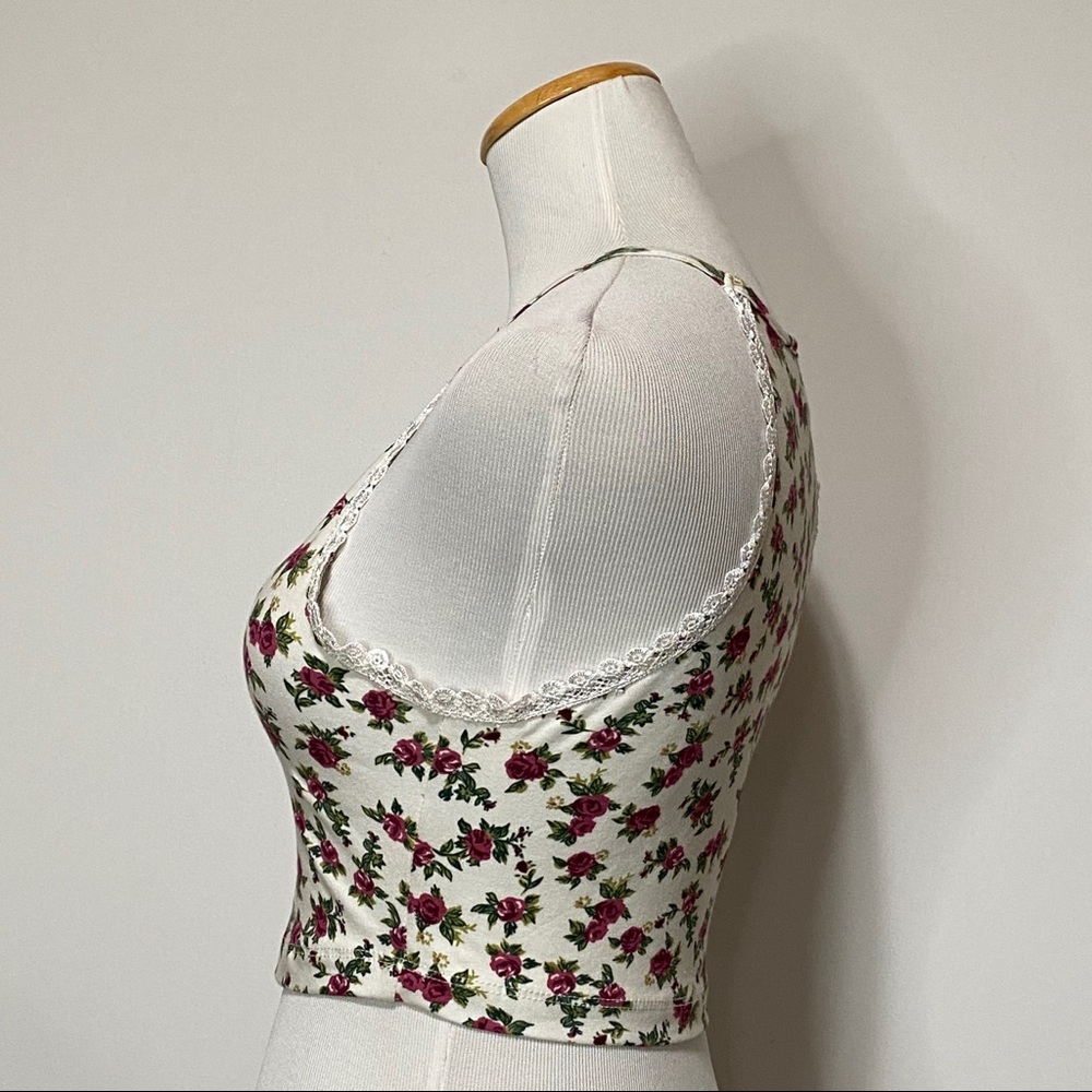 Wet Seal Floral Tea Rose Tank Crop Top - Picture 6 of 12